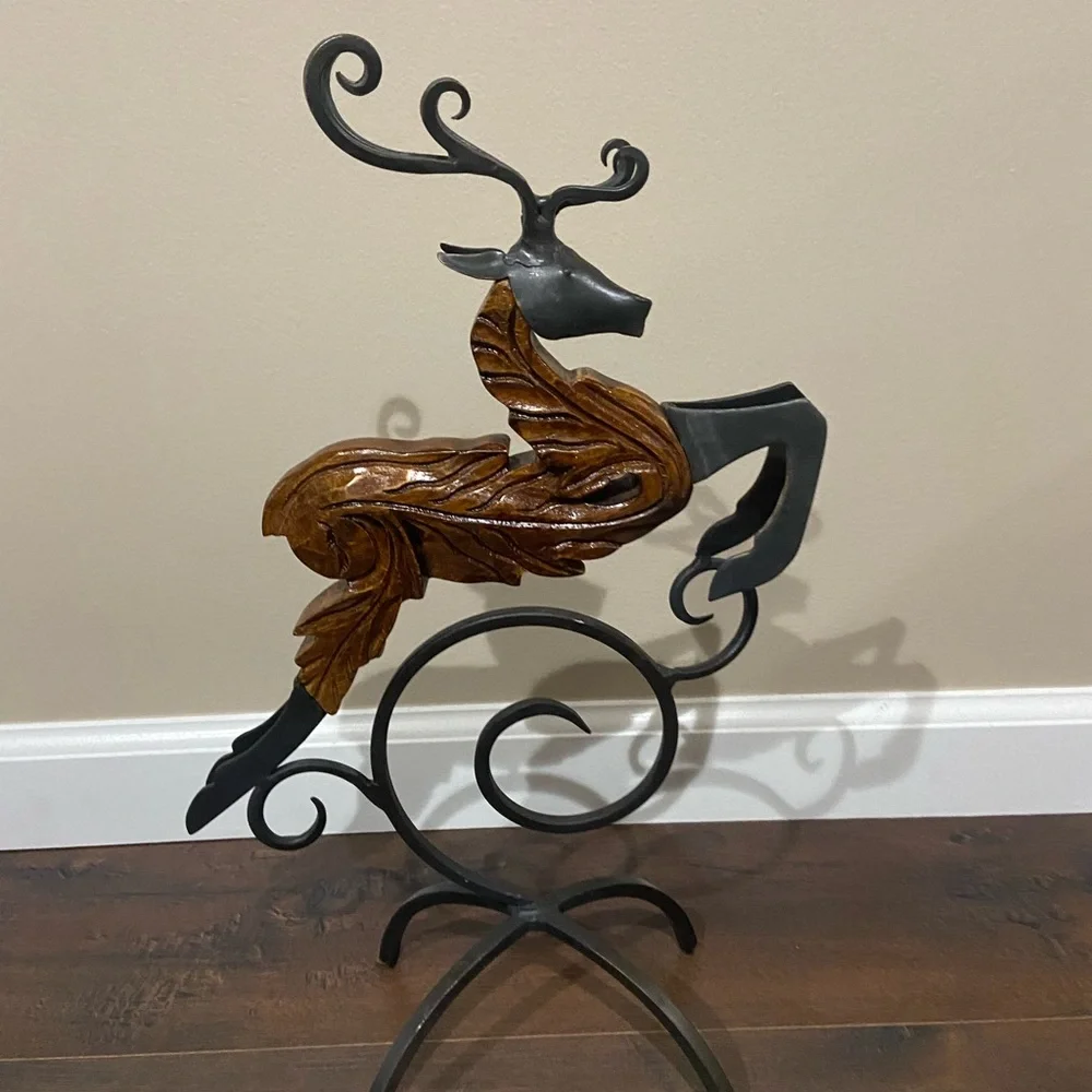 Pier 1 Metal and Wood Whimsical Reindeer Sculpture 18